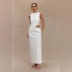 Meshki Astrid White Suiting Midi Skirt